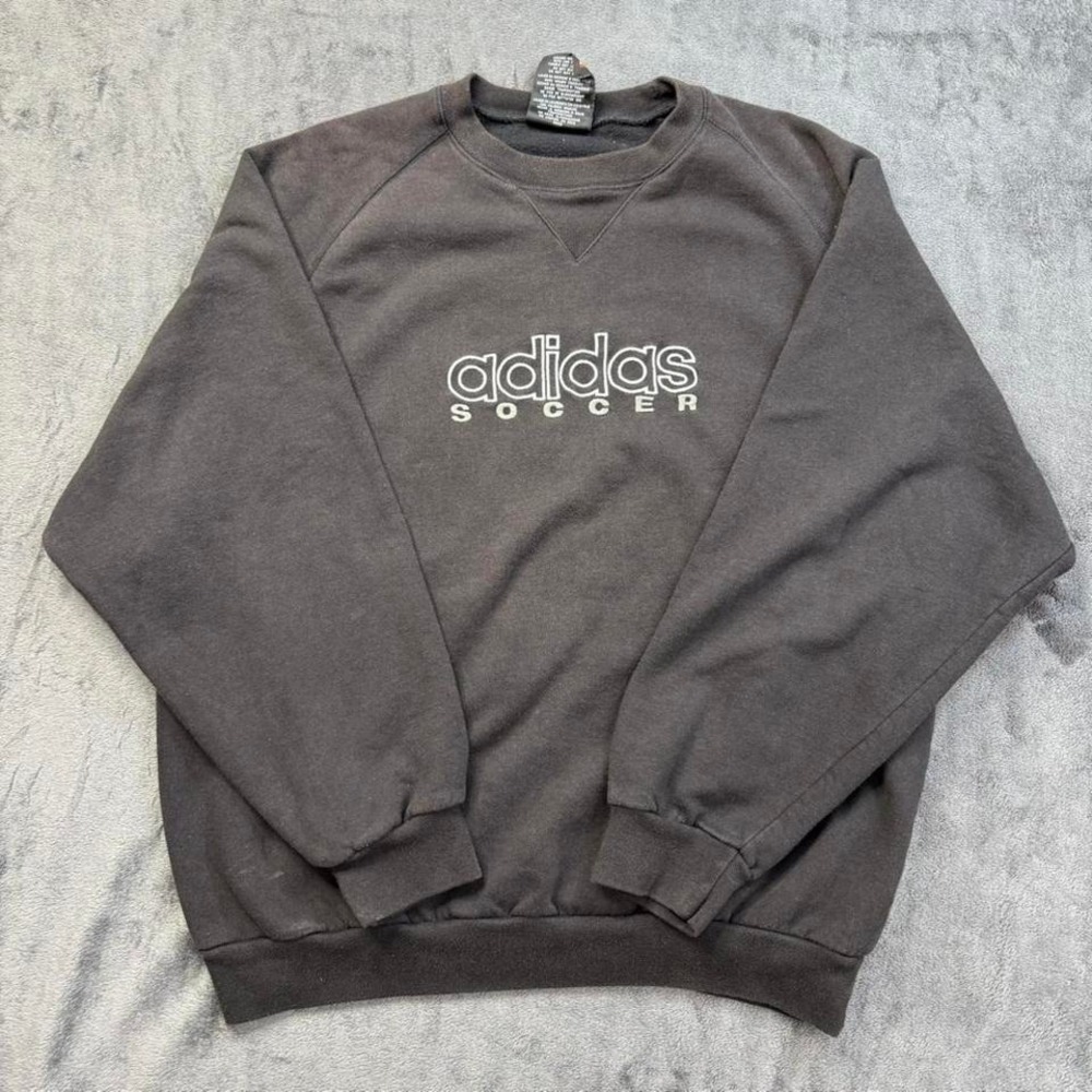 Vintage 90s Adidas Soccer Faded Black Embroidered Crewneck Sweatshirt Large